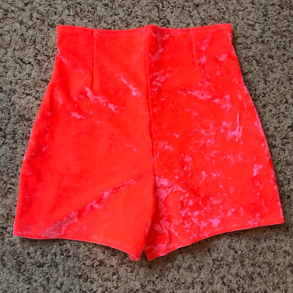 Crushed Velvet Coral High Rise Shorts